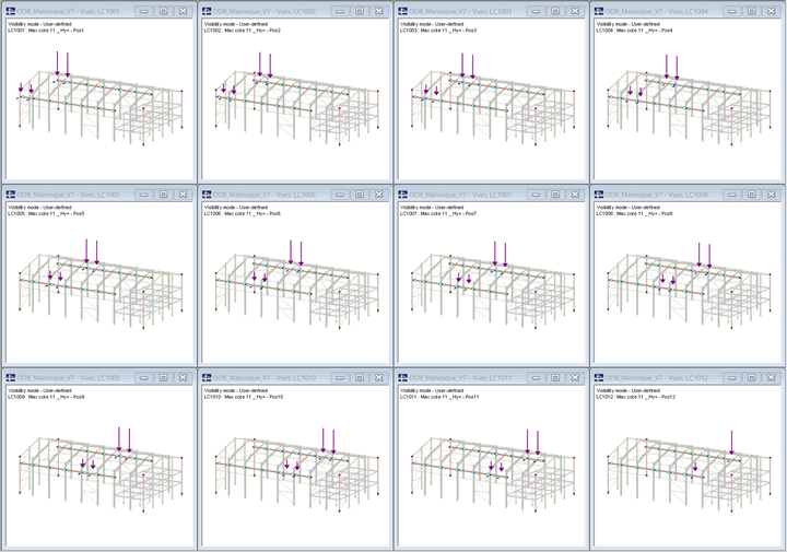 Diferentes posiciones del puente grúa en RFEM (© Albyr)